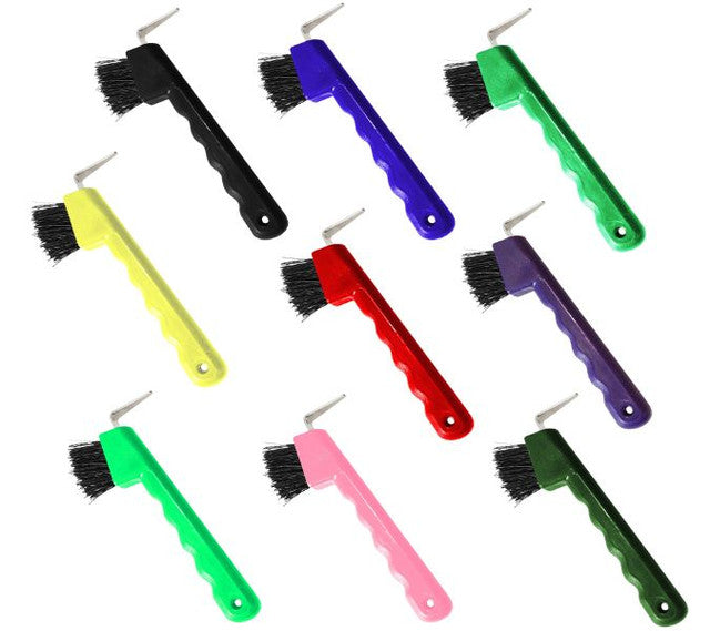 HOOF PICK WITH BRUSH GROOVED HANDLE