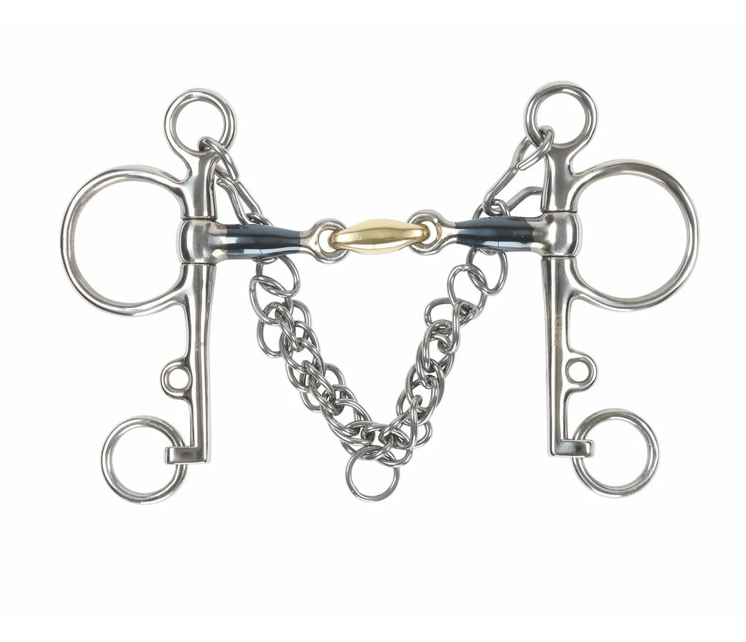 BLUE SWEET IRON PELHAM WITH BRASS LOZENGE