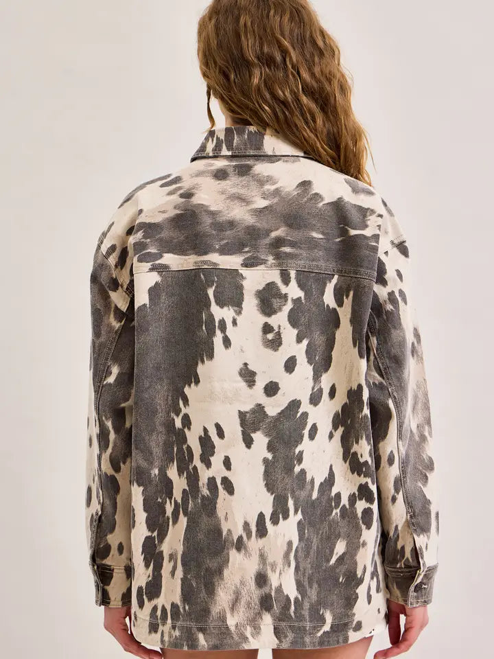 Hidden Jeans Cow Print Oversized Shacket