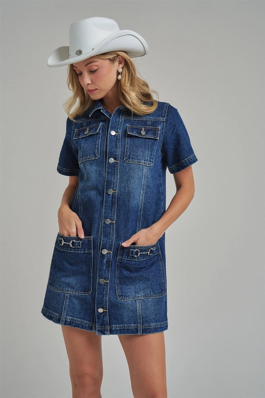 BON Western Denim Mini Shirt Dress
