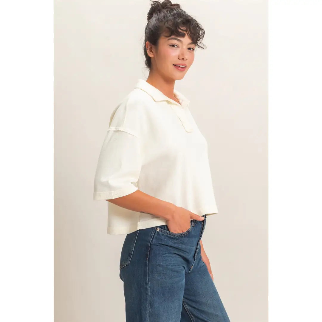 HYFVE Mineral Wash Oversized Collar Short Sleeve Top