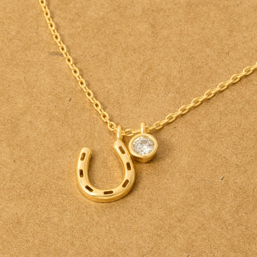 Anarchy Street Gold Dipped Horse Shoe and Cz Charm Necklace