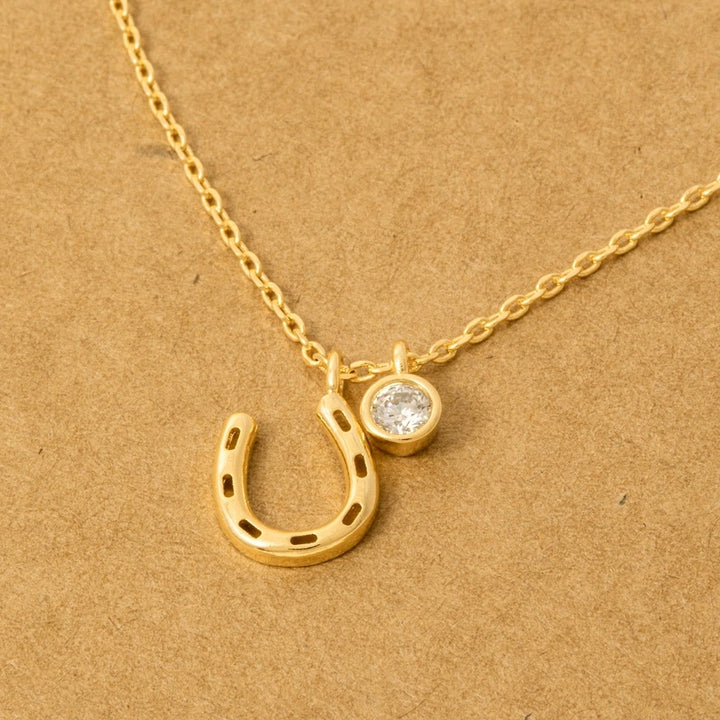Anarchy Street Gold Dipped Horse Shoe and Cz Charm Necklace