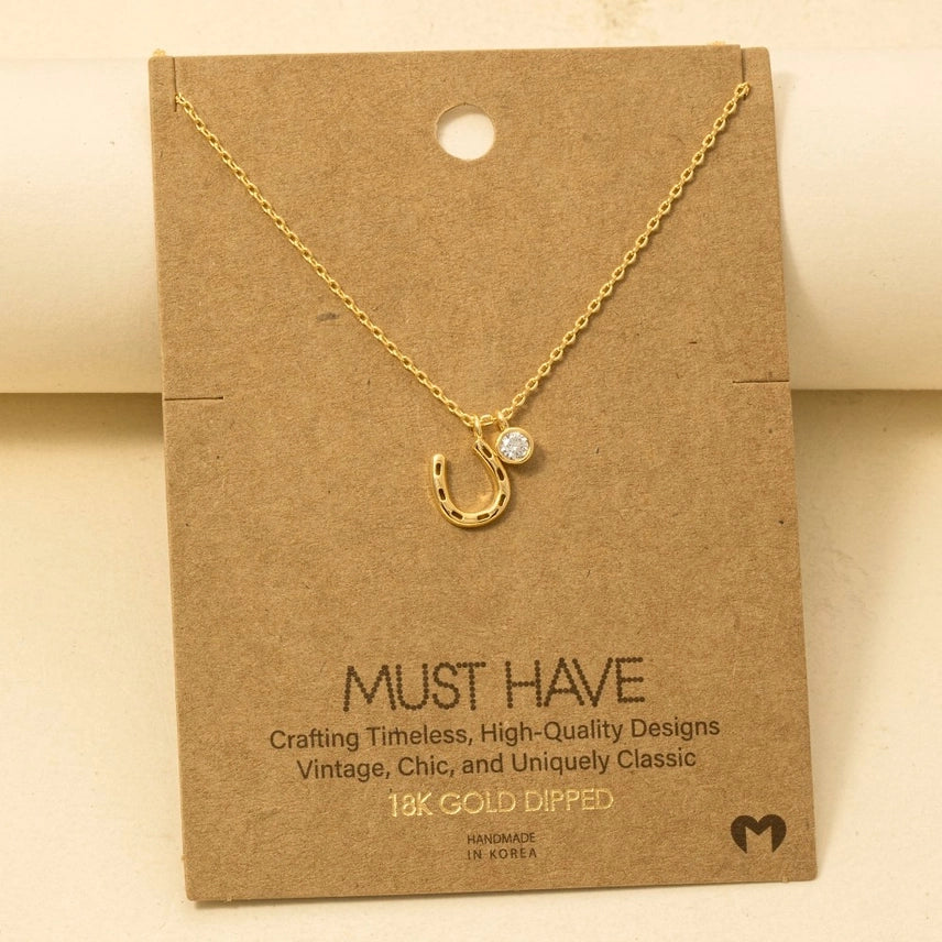 Anarchy Street Gold Dipped Horse Shoe and Cz Charm Necklace