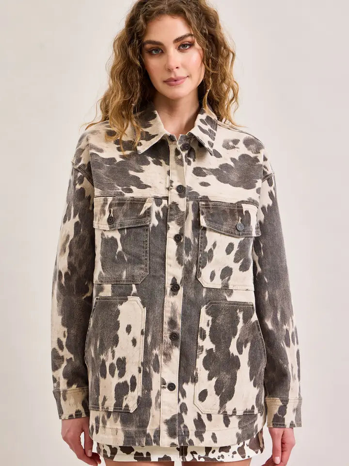 Hidden Jeans Cow Print Oversized Shacket