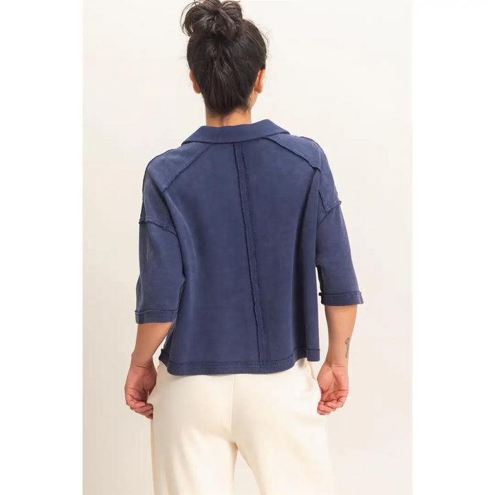 HYFVE Mineral Wash Oversized Collar Short Sleeve Top