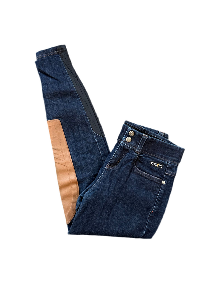PRE-LOVED KERRITS STRETCH DENIM KNEE PATCH RIDING BREECHES