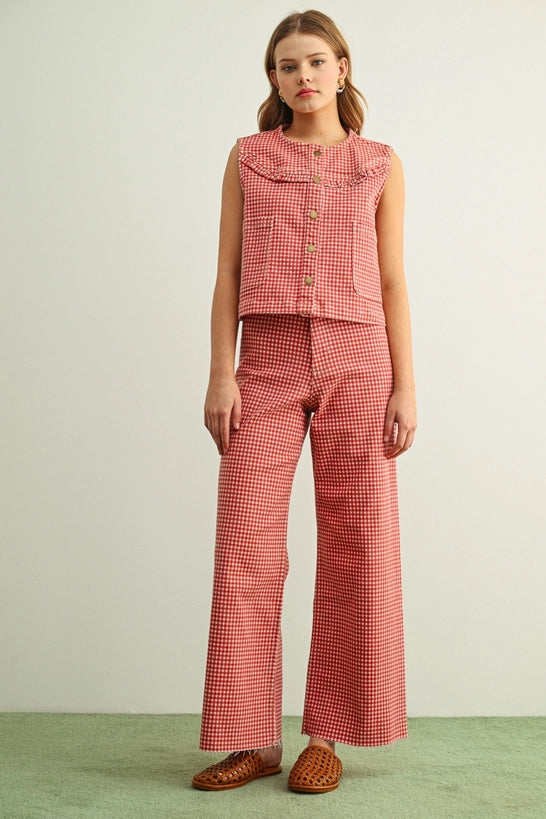 MIOU MUSE Gingham Printed Stretch Pants