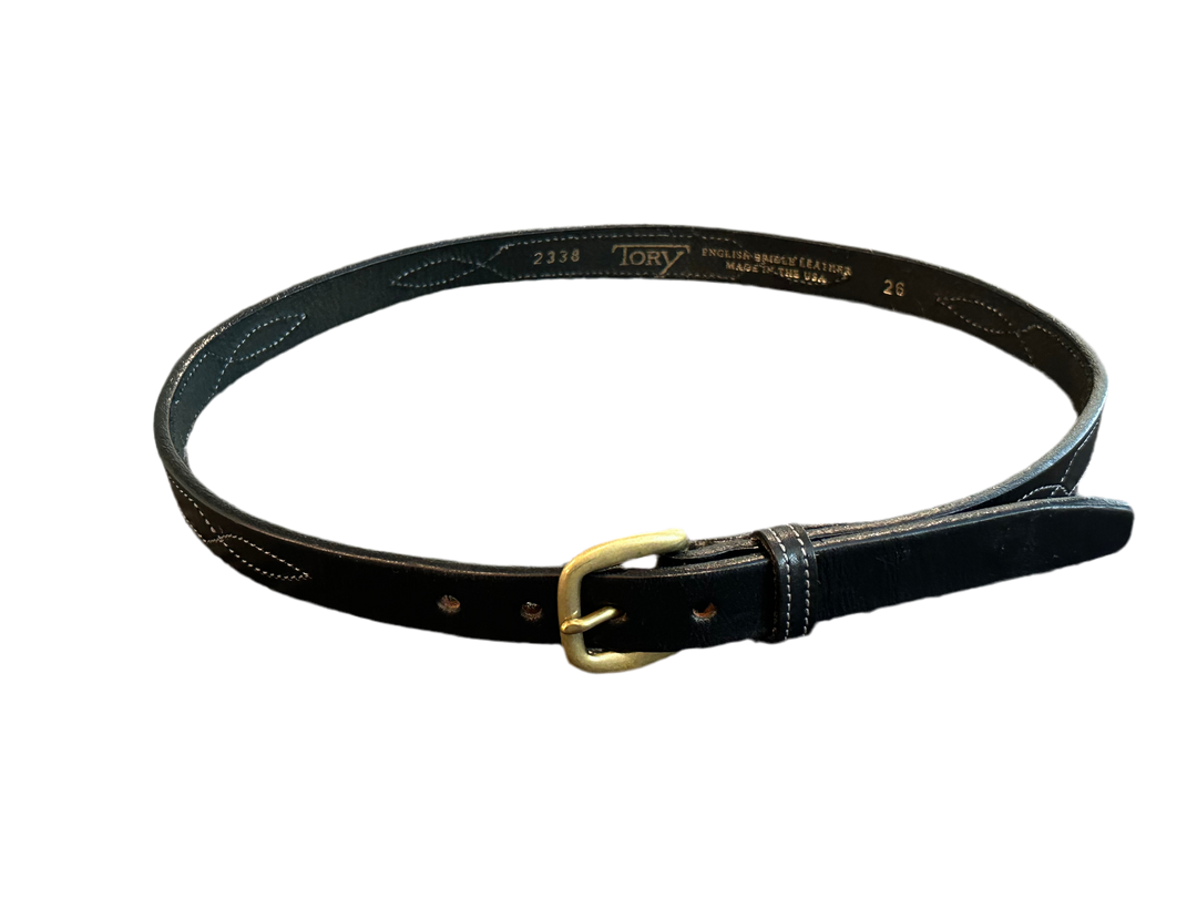 PRE-LOVED TORY LEATHER FANCY STITCHED PATTERN BELT