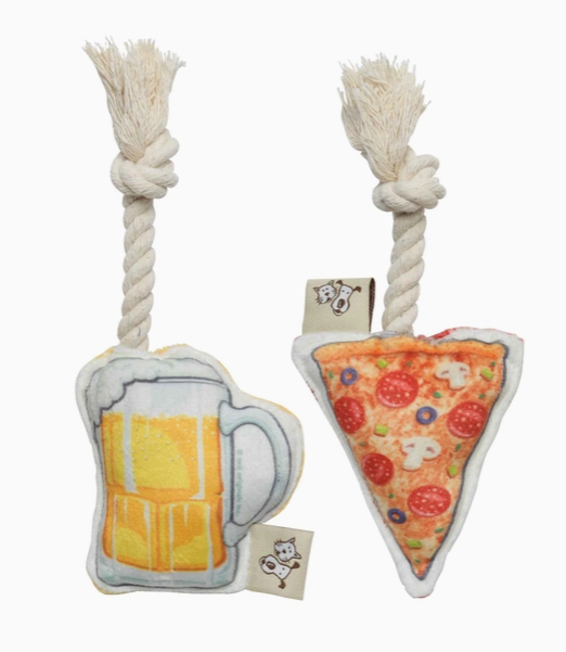 DOG TOY MINI SET - PIZZA & BEER