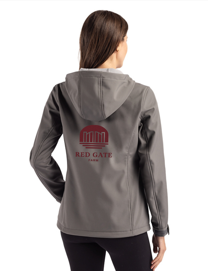 RED GATE FARM CUTTER & BUCK WOMENS HOODED SOFTSHELL JACKET