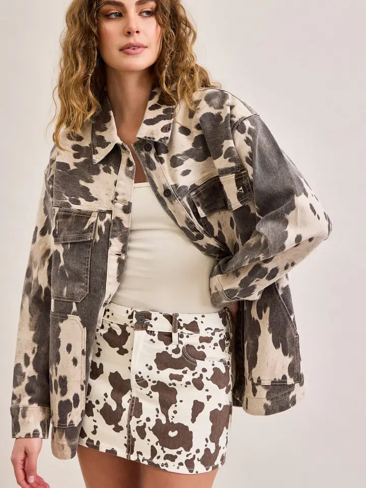 Hidden Jeans Cow Print Oversized Shacket