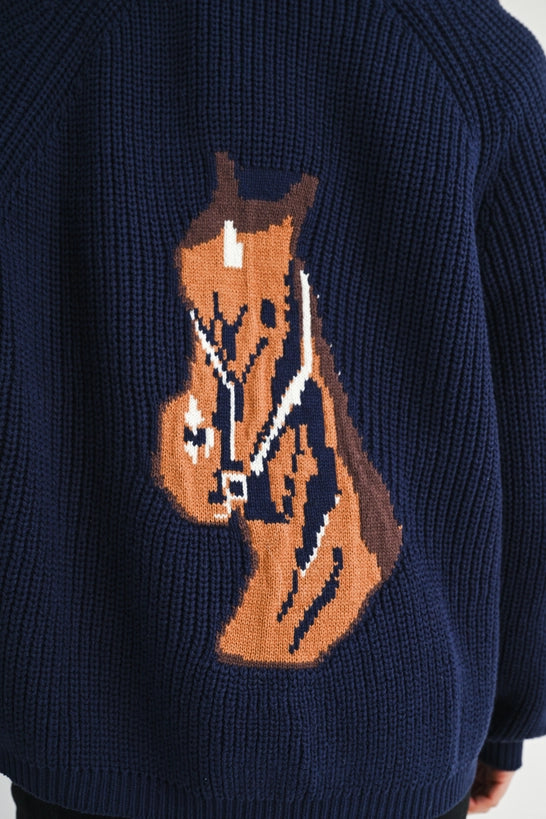 AEMI + CO Equestrian Horse Intarsia Knit Cardigan