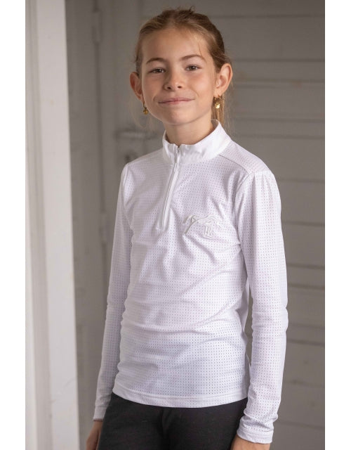 childrens long sleeve dress shirts Penelope Eden Kids Bruges Mesh Long Sleeve Show Shirt White / 14