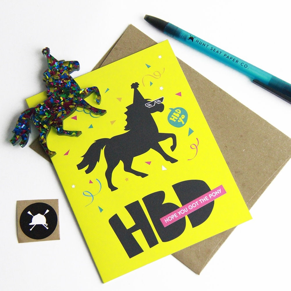 HBD PONY CHARM CARD